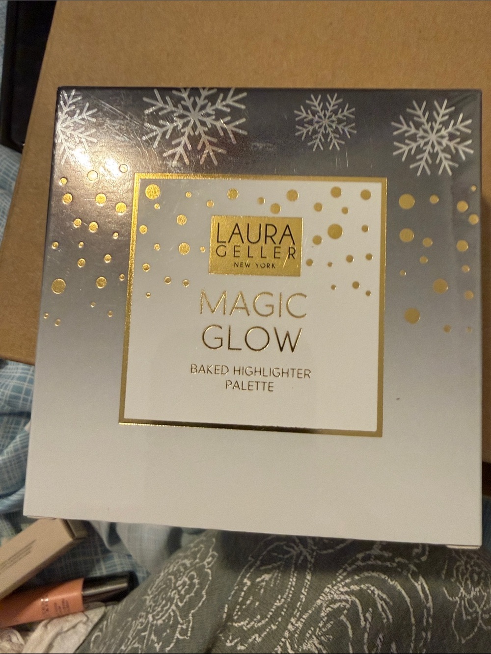 Laura Geller White and Gold Magic Glow Baked Highlighter Palette & Lip Gloss